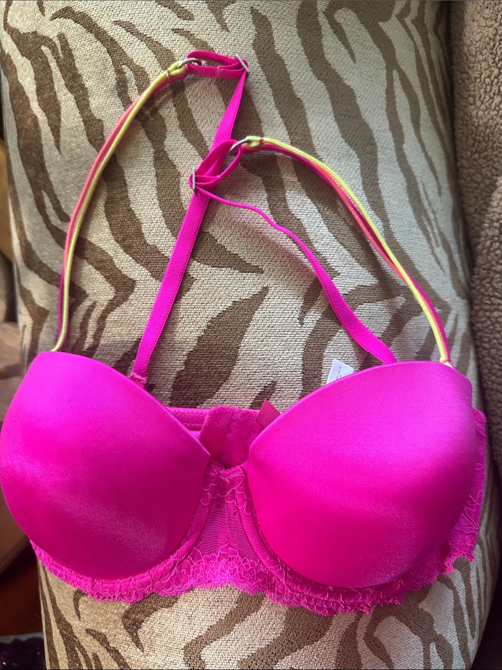 PINK Victoria's Secret Hot Pink Lace-Trim multi-way Bra